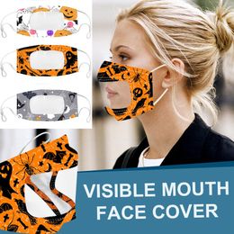 Reusable Visible Lip Language Mask Halloween Face Mask with Clear Window PET Anti-dust Washable Mouth Masks Cotton HHA1531