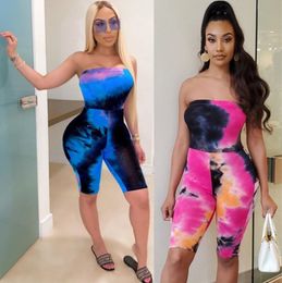 women sexy strapless jumpsuits rompers overalls one piece shorts playsuit fashion print panelled jumpsuit women clothes jumpsuits klw4673