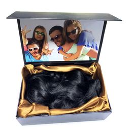 Factory Luxury Custom Magnetic Cardboard Box Wig Hair Extension Packaging Black Wig Box