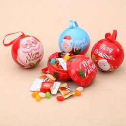 Creative Christmas Iron Round Tin Candy Can Gift Ball Packaging Box Santa Claus Decorations XMAS Tree Hanging Supplies