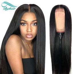 Bythair Silky Straight 13X6 HD Lace Front Human Hair Wig With Baby Hairs Natural Black Color Pre Plucked hairline