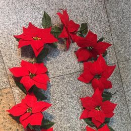 Artificial poinsettia plant red flowers Christmas decoration supplies new style 2M Silk Poinsettias Christmas flower rattan Z105