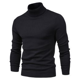 Suéter grosso de gola alta de inverno masculino casual gola de tartaruga cor sólida qualidade quente suéter fino pulôver masculino
