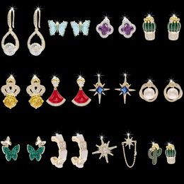 925 Sterling Silver Needle Zircons Inlaid Metal Cooper Plated Gold Earrings for Women, Fashion Jewellery Accessories