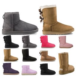 pink fur shoes UK - 2021 women shoes classic snow boots ankle short bow fur booties for winter chestnut pink womens shoe size 36-41 fashion outdoor