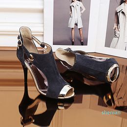 Hot sale-2018 Summer Fashion High Quality Stiletto Suede Buckled Heels Peep-toe Women's Party Formal Dress Sandals Shoes