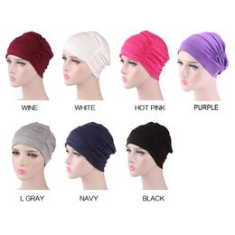 Headwear Women Soft Slouchy Ruffle Chemo Beanie Hair Cap Hat Liner For Cancer Hair Loss Caps Cotton Bandana Sleep Turban