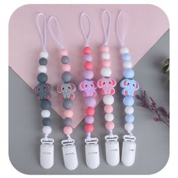 Elephant Silicone Beads Pacifier Nipple Holder Clip Feeding Baby Teething Nursing Dummy Clips Chain