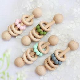 2020 INS Baby Teethers Teething Natural Wooden Ring Teethers Infant Fingers Exercise Toys Silicon Beaded Soother Baby Toy