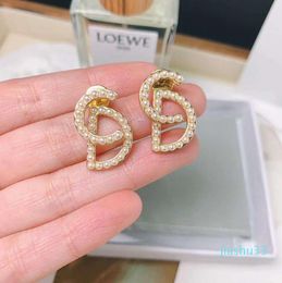 Hot Sale Have stamp fashion letter hoop diamond double gold earrings aretes orecchini for women party wedding lovers gift Jewellery engagement