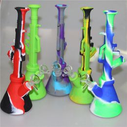 Collapsible machine gun silicone bongs bubbler hookah portable unbreakable hdab oil rig bong silicone AK-47 water pipe