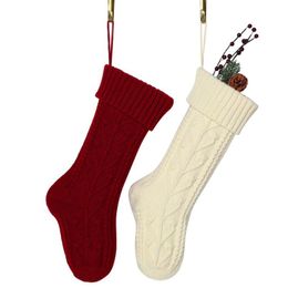 46cm Knitting Christmas Stockings Christmas Tree Decorations Solid Colour Christmas Children Kids Gifts Candy Bags LX2892