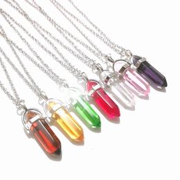 Cheap Glass Bullet shape Hexagonal prism Necklace Jewellery for Women Men MKI