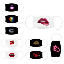 DHL Sexy lips designer face mask 3D printing adjustable protective mask dust and haze with PM2.5 Philtre cross-border breathable face masks