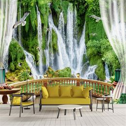 Milofi custom large wallpaper decorative painting flowing water waterfall balcony three-dimensional background wall painting