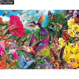 Zhui Star Full Square Drill 5D DIY Diamond Painting "birds with flowers" 3D Embroidery Cross Stitch Rhinestone Mosaic Decor HYY