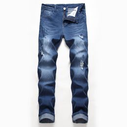 Jeans denim strappati da uomo Pantaloni da cowboy vestibilità regolare elasticizzati di alta qualità Pantaloni casual da uomo streetwear con fori Jeans da uomo