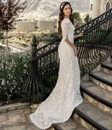 Vintage Lace Sheath Modest Wedding Dresses With Half Sleeves V Neck Ivory Lace Champagne Lining Informal Boho Bridal Gowns Sleeved Custom