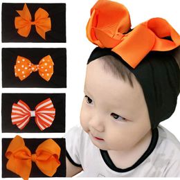 Halloween Baby Headbands 8 Colours Chiffon Flower Hair Bands Infant Big Bows Striped Dots Kids Headwear Baby Nylon Hairbands