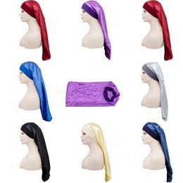 Silk Satin Hair Beanies Elastic Head Wrap Hang Down Long Hat Durag Ponytails Turban Cap Bonnets Fitted Fashional 5 68dc C2