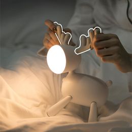 LED Deer Night Light,Baby Feeding Lamp,Bedroom Bedsides Sleep Light,Nightlight,Recharge,Soft,Timing,Diamming,Cute Gift