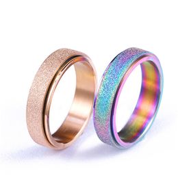 Fashion Rings Rotatable Rose Gold Colorful Frosted Stainless Steel Finger Ring Women Rings Jewelry Size 6-13 Ring Gift