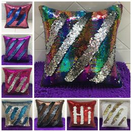 Sequin Mermaid Cushion Cover Solid Throw Pillow Covers Embroidery Sofa Cushion Cover Home Decor Size About 40*40cm 10 Designs BT606