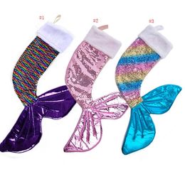 Mermaid sequined Christmas stocking Fishtail Santa Claus Candy Gift Bag Holders Xmas Socks Party Home Decorative Presents Wrap SN1556