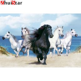 Full square 5D diamond painting"Beautiful animals-black and white horses"cross stitch mosaic decoration rhinestones pictures WHH
