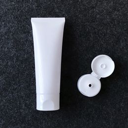 50pcs 100g Empty White Soft Refillable Plastic Lotion Tubes Squeeze Cosmetic Packaging, Cream Bottle Container