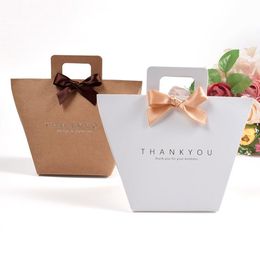 Thank you gift box bag with handle foldable wedding kraft paper candy chocolate perfume packaging simple SN1732