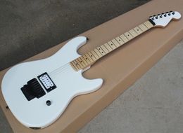 Factory direct sale white electric guitar with floyd rose,maple fretboard,black hardware,can be customized as request