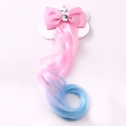 New Girls Lovely Gradient Colourful Wigs Bow Hairpins Princess Ornament Headband Clips Barrettes Kids Hair Accessories