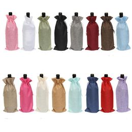 Jute Wine Bottle Covers Wine Bottle Bags Drawstring Packaging Gift Bags Rustic Hessian Christmas Wedding Dinner Table