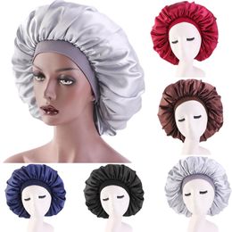 Women Satin Sleep Night Chemo Cap Solid Color Stretch Hair Care Hat Turban Bonnet Headscarf Skullies Wide Elastic Band Headwear