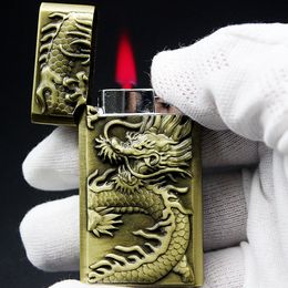 Crisp Sound Torch Lighter Butane Jet Gas Lighter Metal Chinese Dragon 1300 C Windproof Cigar Lighter Outdoor Gadgets For Man NO GAS