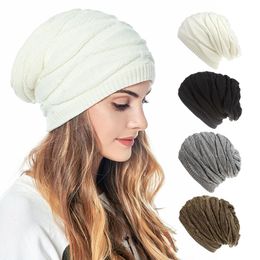 New winter women knitted hats Velvet warm slouch Beanies for Adults rhomb Warm Chunky Soft Stretch wool cap Knit Beanie 9color