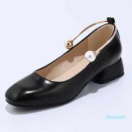 Hot sale-Comfortable High Quality Patent Leather Pearl Metal Strap Black and Nude Women's Vintage Court Dress Casual Shoes