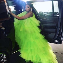 One Shoulder Asymmetric Prom Dress abendkleider robe de soiree Tutu Tiered Cheap Party Dress Evening Gowns Tiered Neon Green