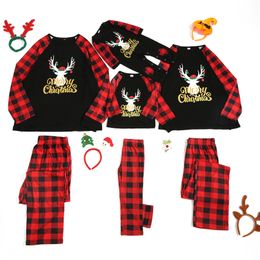 2020 New Family Parent-child Clothes European And American Round Neck Christmas Printed Cartoon Deer Head Long Sleeve Pajamas