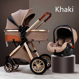 Strollers# Baby Stroller 3 In 1 With Car Seat Portable Carriage Fold Pram Aluminum Frame High Landscape For Born Brand Luxury Comfortale