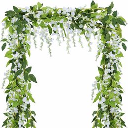 Artificial Flowers Vine Garland Wisteria Silk Fake Rattan Hanging Flower Romantic Wedding Arch Decoration Ivy Plants