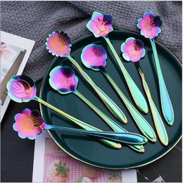 Rainbow Stainless Steel Tableware Creative Flower Spoon Stirring Spoons Sugar Spoons Stir Bar Spoon Mixing Spoon
