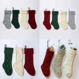 Christmas Knitted Stocking Xmas Kids Gift Storage Socks Red Green White Grey Acrylic Socks Christmas Hanging Party Decorative Stocking