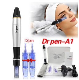 Newest Auto Electric A1-C Derma Pen Wired A1C Dr Pen Microneedle Roller System with 2pcs 12pin Needle Cartridge Face Skin MTS