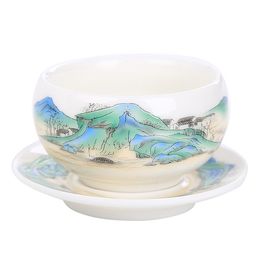 Zen tea cup with plate new arival Jade ceramic tea master cup with saucer high-end single cup tea bowl household