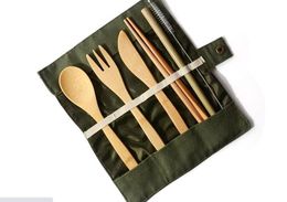 Bamboo Flatware Cutlery Set 20 Style Portable Bamboo Straw Dinnerware Set with Cloth Bag Knives Fork Spoon