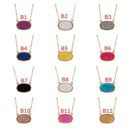 New Resin Druzy Drusy Necklace Oval Hexagon Gold Plated Collar Jewellery for Women Party Christmas Gift