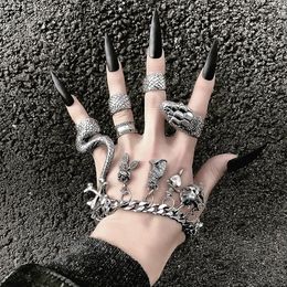 4Pcs/Set Gothic Steampunk Snake Midi Ring Set Vintage Punk Metal Knuckle Joint Rings For Women Jewelry