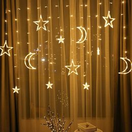 EU/US/UK Plug LED Moon Star Lamp Christmas Garland String Lights Fairy Curtain Light For Wedding Holiday Garden Decoration Y200903